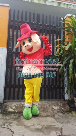 Mascot Heo Đội Mũ Đỏ