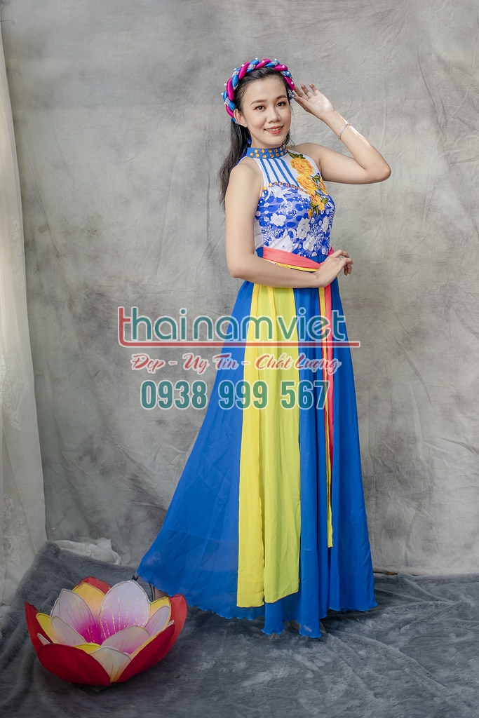 Cho thuê Váy múa xanh dương tay loe - Trang phục Hoa Mai